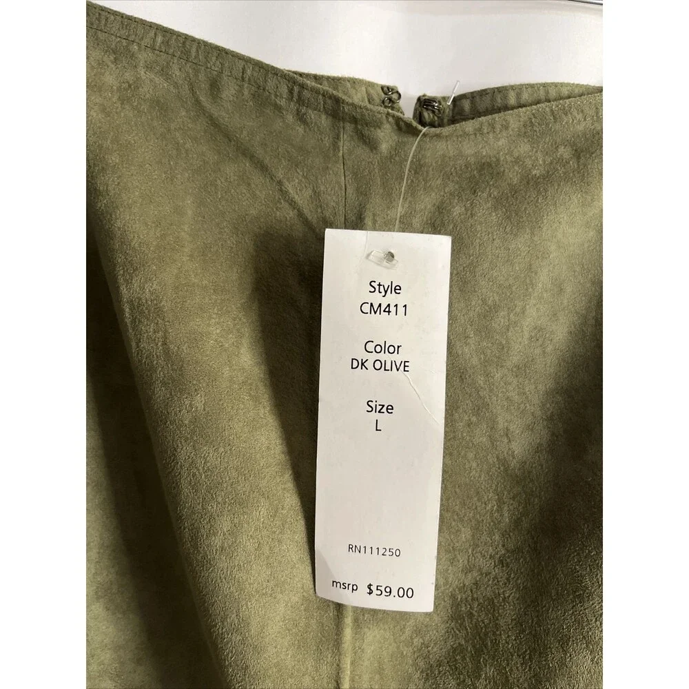 Allison Morgan Olive Green Faux Suede Women’s Midi A-line Skirt Size L